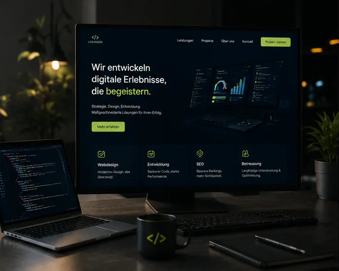 Fertige Website auf einem großen Monitor