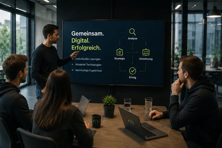 Präsentation eines Projektstands vor dem Team